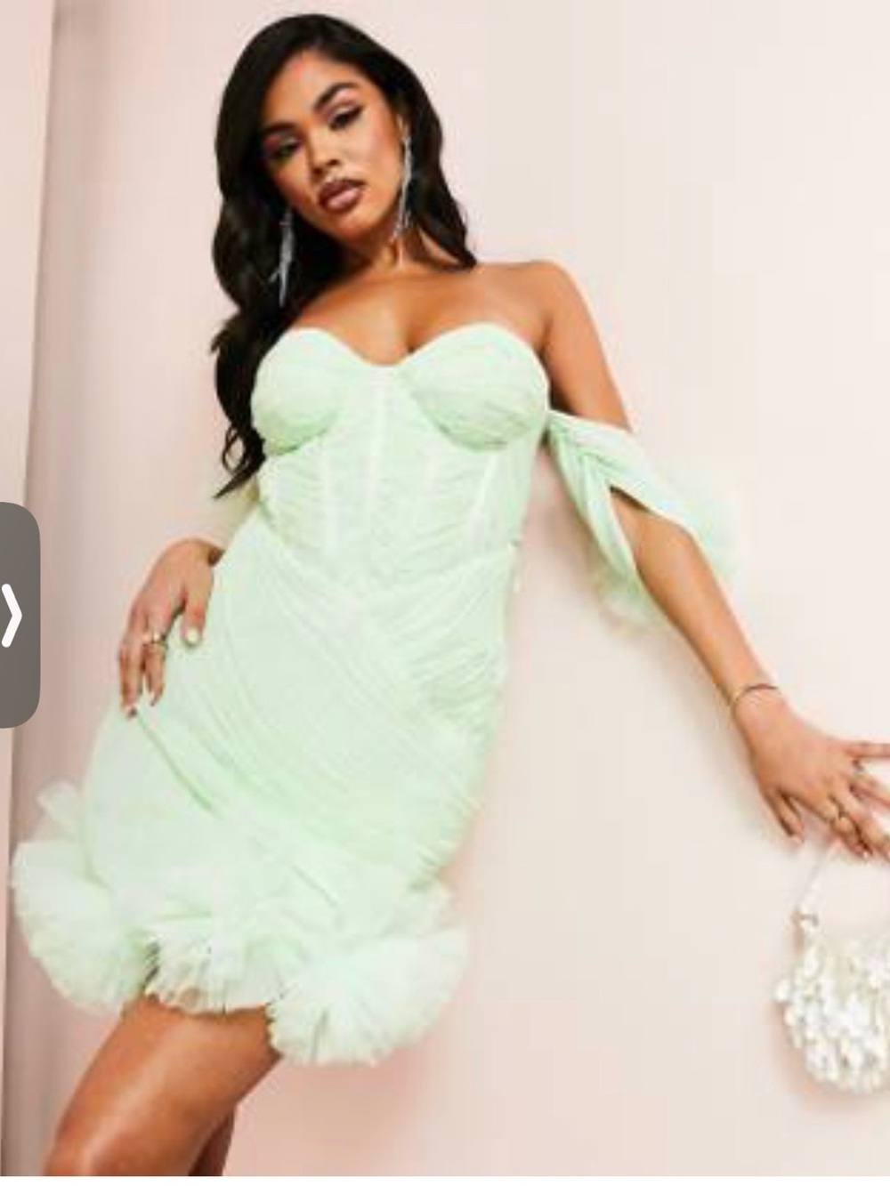 ASOS Mint Green Off-Shoulder Mini Dress